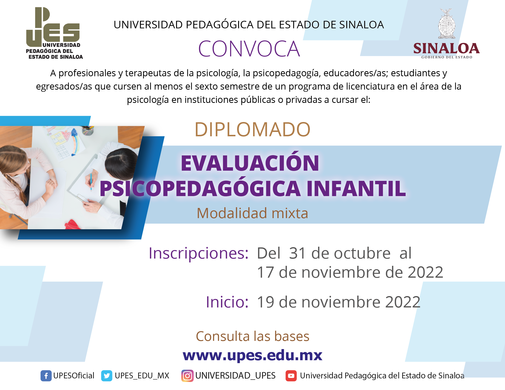 UPES convoca al diplomado en Evaluación Psicopedagógica Infantil 